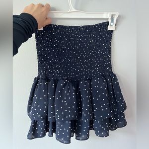 Blue mini skirt with white polka dots